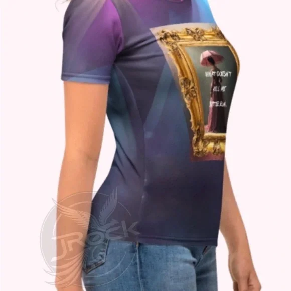 ❌SOLD Women’s all-over Graphic Too. Purple Blue Gold Graphic Tee - Picture 6 of 7